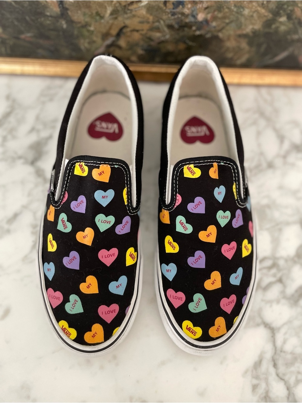Vans slip on sneakers I love my vans hearts candy size 10.5 women black - Picture 7 of 9